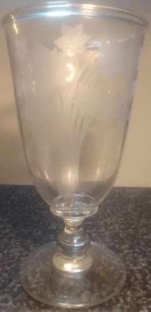 Antique Mid Victorian Hand Blown Acid Etched Glass Celery Vase Polished