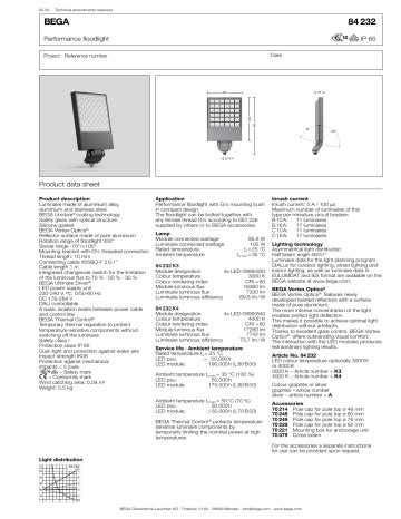 Bega 84 232 K4 Performance Floodlight Data Sheet Manualzz