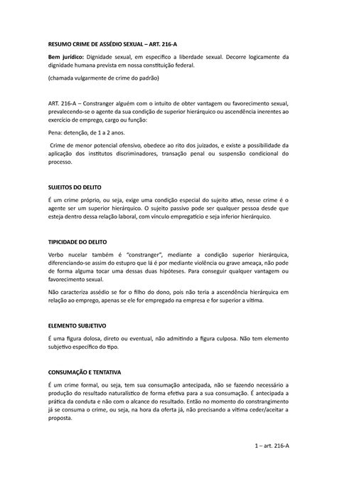 Ass Dio Sexual Art A Resumo Crime De Ass Dio Sexual Art A Bem Jur Dico