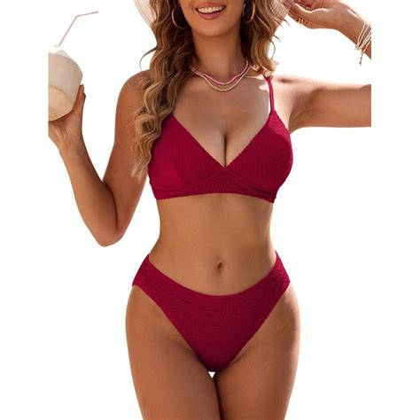 Blooming Jelly Women Sexy V Neck Triangle Bikini Sets Cheeky High Cut Two Piece Swimsuit