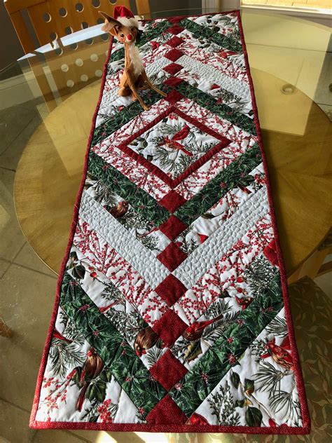 Christmas Cardinals Table Runner Skinny Quilt Or Bed Runner Etsy