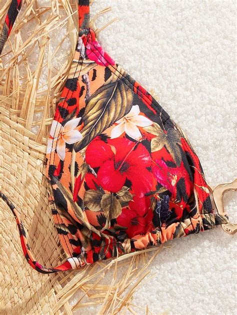 Women New Luxury Rose Floral Strap Swimwear Sexy Bikini Set Summer Beach Vacation Stunning