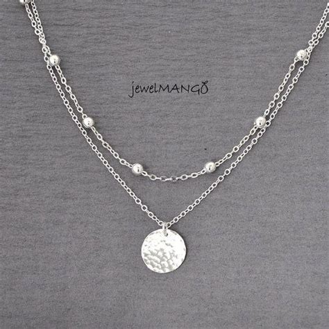 16 Inch Silver Double Chain Coin Necklace Multi Layer Necklace