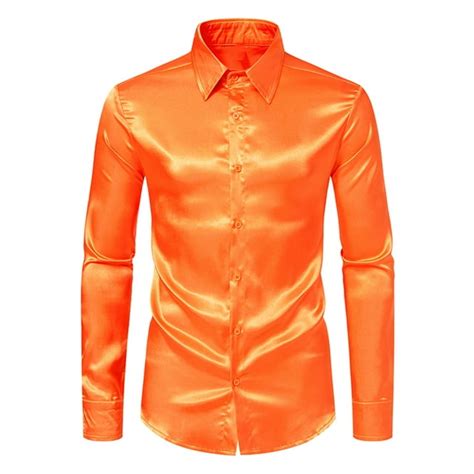 Ddapj Pyju Mens Luxury Satin Dress Shirt Shiny Silk Long Sleeve Button