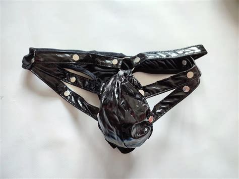 Чоловічі стрінги чорні даковані лакована шкіра труси глянцеві трусики ...