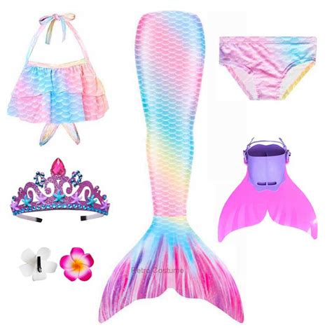 Girls Mermaid Tail Swim Dress Princess Bikini Cosplay With Optional Monofin OutletTrends