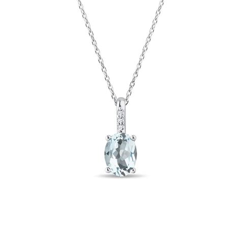 Diamond and Aquamarine Necklace in White Gold | KLENOTA