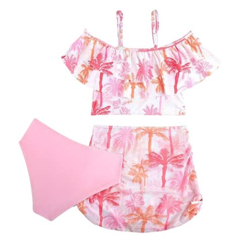 Rutayy Girl S Pcs Flower Printing Swimsuit Bathing Suit High Waist Bikini Sets With Cover Up