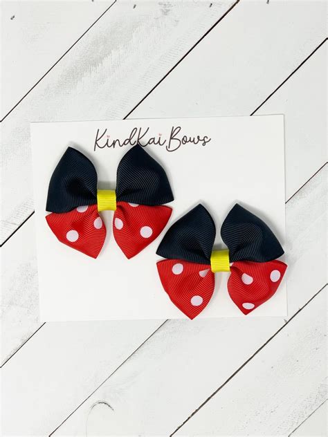 Disney Inspired Pigtail Hair Bows Minnie And Mickey Mouse Etsy