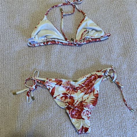 Red And White Floral Beach Bunny Bikini Bikini Depop