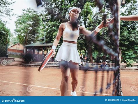 Sport Young Woman On Tennis Court Stock Image Image Of Leisure