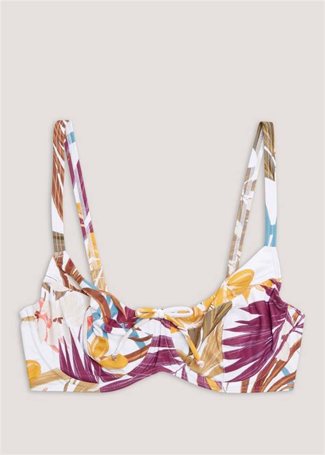 Multicoloured Leaf Print Bikini Top Matalan