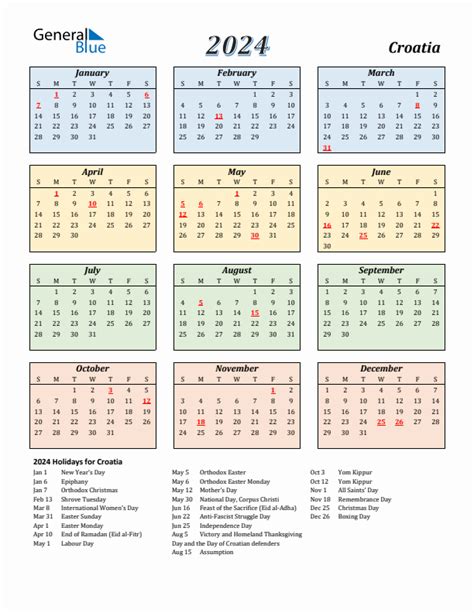 Croatia Calendar With Holidays