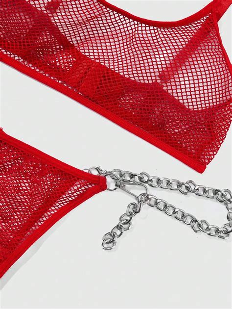 ROMWE Grunge Punk Women S Hollow Out Lingerie Set With Chain Decoration Sexy SHEIN USA