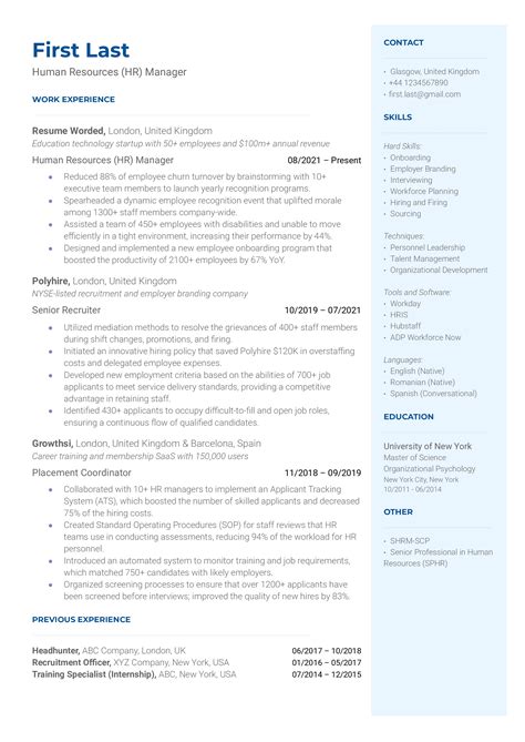 24 Human Resources (HR) Resume Examples for 2025 | Resume Worded