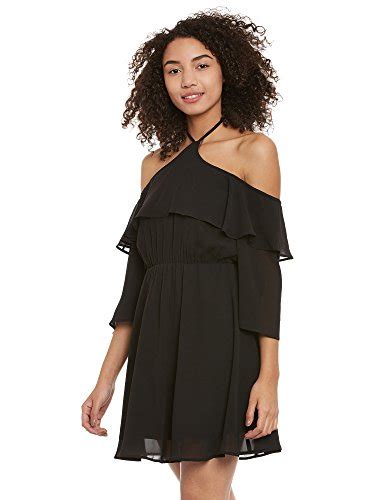 Buy Femella Womens Black Cold Shoulder Ruffle Dress Ds 14282 Blk M