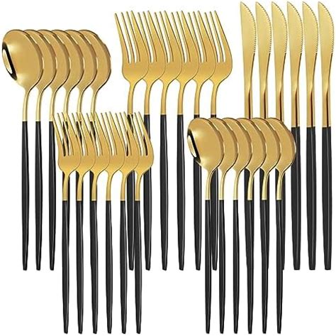 Black And Gold Cutlery Set Piece Stainless Steel Silverware Set