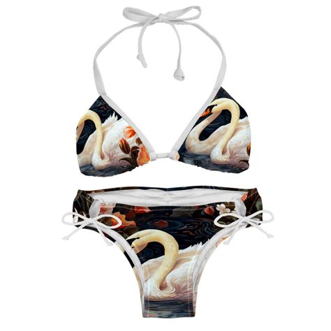 Swan Women S Bikini Set With Detachable Sponge Adjustable Strap Two Pack Swim Suit One Piece