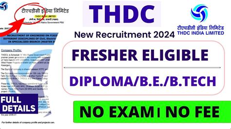 THDC New Recruitment 2024 Freshers Diploma B Tech THDC Vacancy