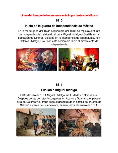 Línea del tiempo de los sucesos más importantes de México - Línea del