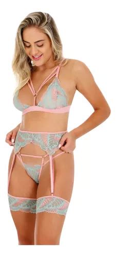 Lingerie Sexys Cinta Liga Sensual Renda Fio Dental Completo