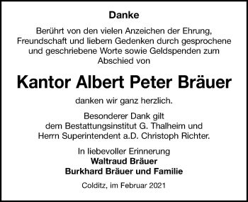 Traueranzeigen von Albert Peter Bräuer trauer anzeigen de