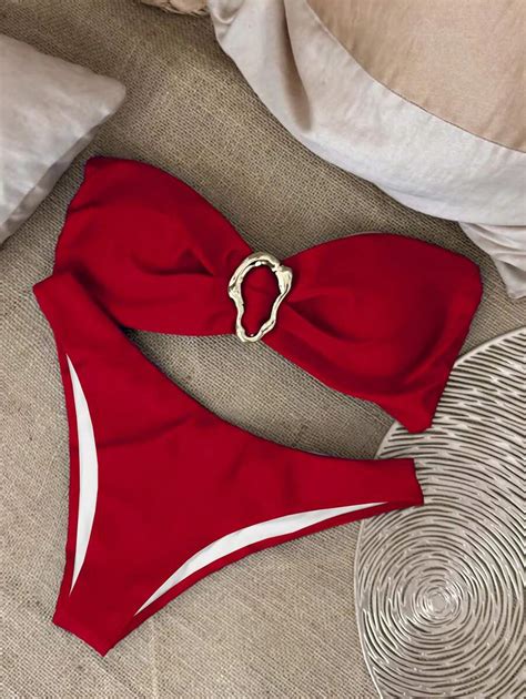 European And American Style Sexy Solid Color Bandeau Bikini Swimwear Summer Shein Usa