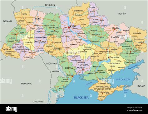 Ukraine Highly Detailed Editable Political Map With Labeling Stock