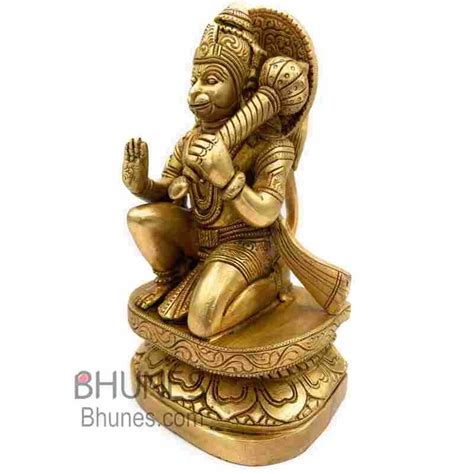 Bhunes Brass Hanuman Ji Ki Murti In Blessing Posture With Gada Sitting