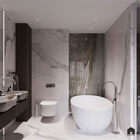 Крупноформатная плитка в маленькой ванной - 28 фото