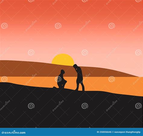 Silueta Matrimonio Gay En La Playa Durante La Puesta De Sol En La Playa Ilustración del Vector