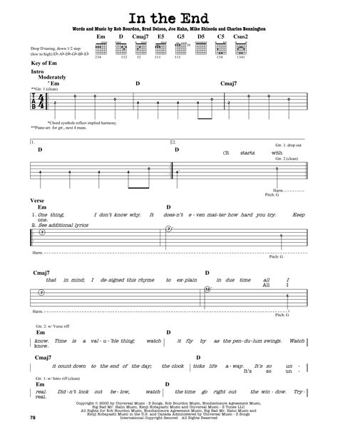 In The End By Linkin Park Sheet Music For Guitar Cheat Sheet At Sheet