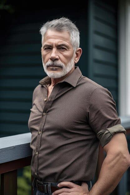 Premium AI Image A Handsome Mature Man Standing Outdoors