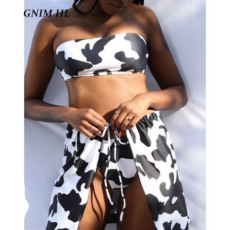 Cow Print Bikini The Cow Print Bikini Three Pieces Bandeau Women Push Up Swimwear Cow