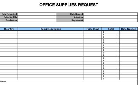 business document templates office supplies request