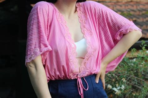 Vintage Lingerie Bed Jacket Pink Colour Lace Trim 70s Gem