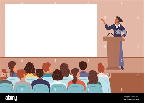 stage presenter woman seminar stock vector images alamy
