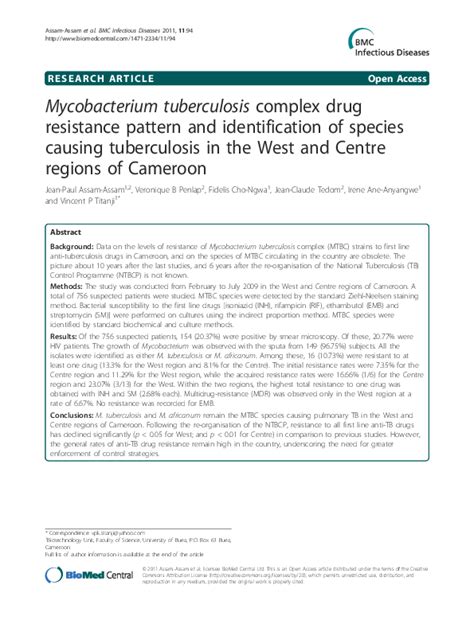 Pdf Mycobacterium Tuberculosis Complex Drug Resistance Pattern And