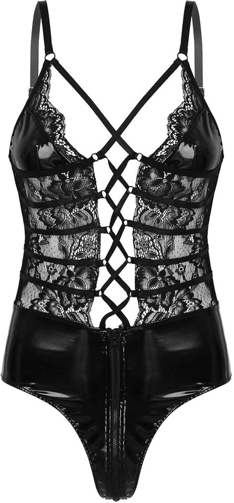 Amazon Msemis Woman Sexy Floral Lace Mesh Sheer Teddy Bodysuit Lingerie Lace Up Cut Out
