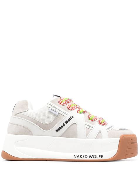 NAKED WOLFE Slide Platform Sneakers White Editorialist