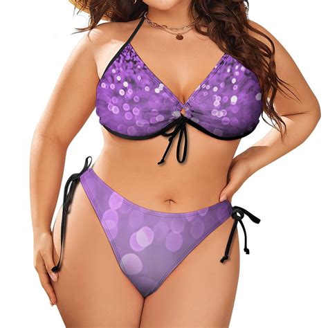 GZHJMY Women Plus Size Triangle Bikini Sets Glam Purple Glitter Sparkle Confetti Two Piece
