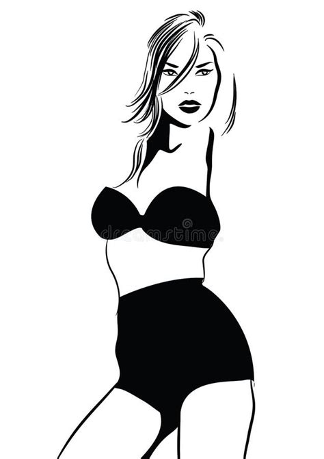 Black And White Vector Pic With Bikini Girl Vector Illustration Stock Vector Illustration Of