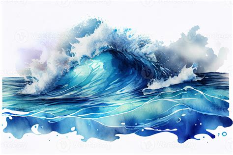 watercolor ocean waves and splash water, ai generation 24349306 Stock ...