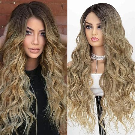 Amazon K Ryssma Ash Blonde Lace Front Wig Ombre Side Deep Parting Long Wavy Ombre