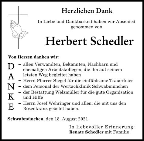 Traueranzeigen Von Herbert Schedler Augsburger Allgemeine Zeitung