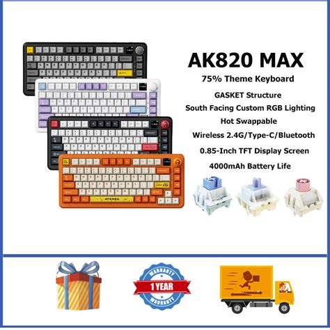AJAZZ AK820 MAX Wireless Mechanical Keyboard 75 GASKET RGB 0 85 Inch TFT Color Display Hot