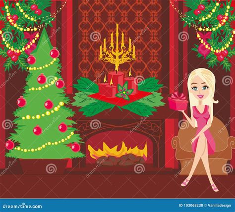 Beautiful Blonde In Home On Christmas Eve Stock Vector Illustration Of Interior Beautiful