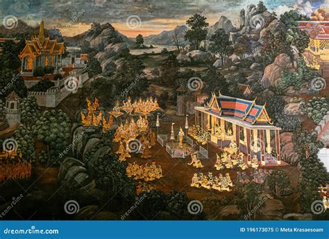 Ancient Thai Painting Ramayana Story Temple Of The Emerald Buddha 11