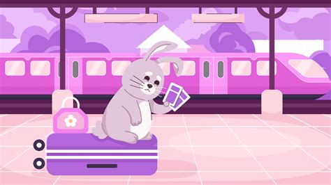 Traveler rabbit on platform kawaii lo fi animated cartoon background ...