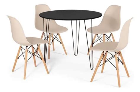 Mesa De Jantar Hairpin Cm Preta Cadeiras Eiffel Cor Nude Mercadolivre